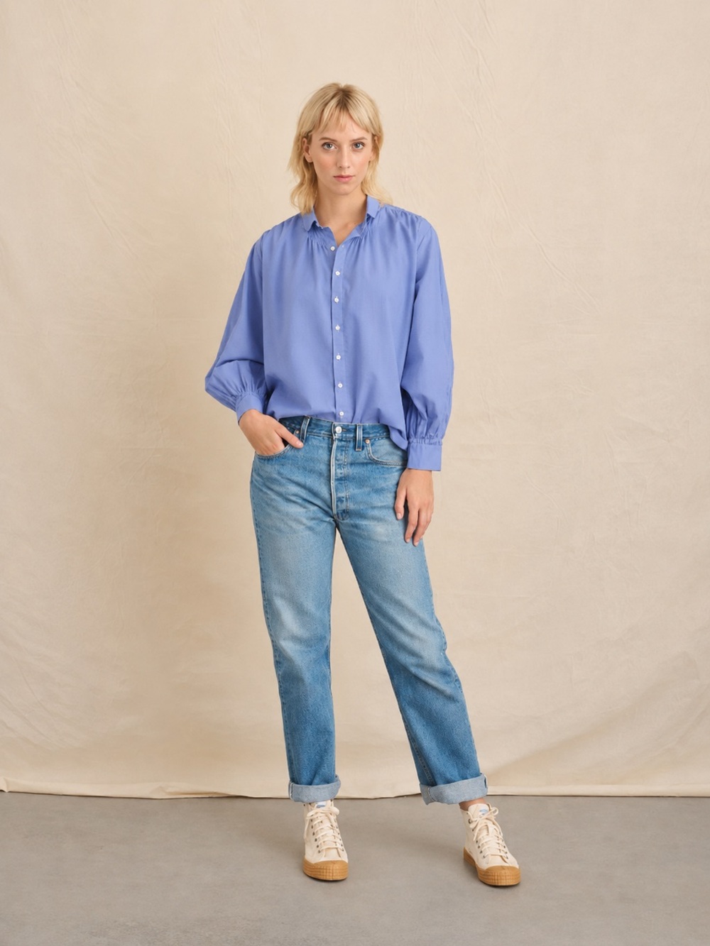 Alex Mill Kit Periwinkle Puff Long Sleeve Button-Down Shirt Size Medium